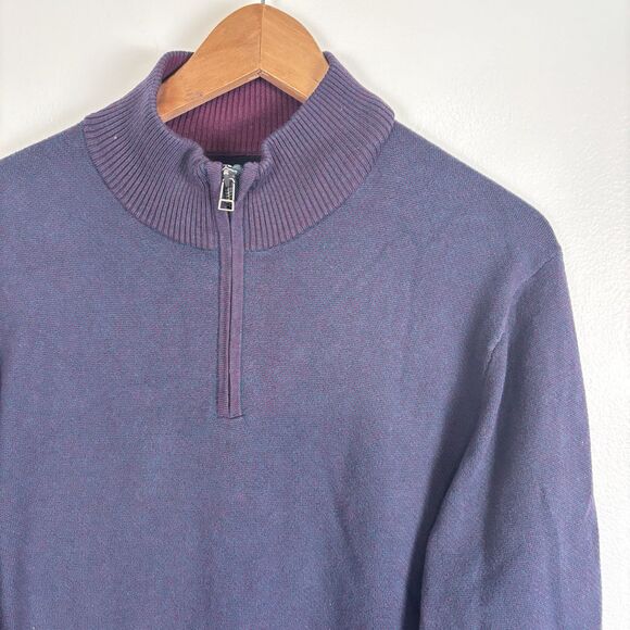 BONOBOS Mens Large 1/4 Zip Pullover Sweater Blue Purple Cotton Cashmere - Picture 2 of 5